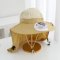 Detailed view of solar fan sun hat with neck flap, outdoor UV protection fisherman hat. - Solar + Rechargeable 600MA / Yellow