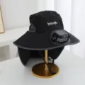 Chapeau de soleil avec ventilateur solaire, bob anti-UV pour pêche en plein air et randonnée. - Solaire + Rechargeable 600MA / Noir