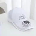 Rechargeable USB fan baseball cap with breathable mesh for outdoor sports summer sun protection. - Solar Power and Rechargeable Model 600MA / White