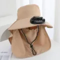 Sun protection bucket hat with solar fan outdoor fishing camping summer beach anti UV cap - Khaki