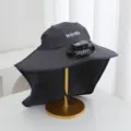Chapeau de pêcheur anti-UV gris foncé avec ventilateur électrique intégré et protège-nuque. - Solaire + Rechargeable 600MA / Gris foncé