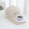 Rechargeable sun protection baseball cap with built-in cooling fan, breathable mesh outdoor hat. - Beige