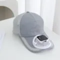 Rechargeable solar fan baseball cap for summer outdoor sports, breathable mesh sun hat. - Solar Power and Rechargeable Model 600MA / Gray