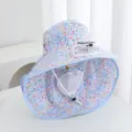 Chapeau de soleil floral avec ventilateur solaire et protège-nuque respirant pour l'été. - Solaire + Rechargeable 600MA / Bleu ciel