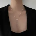 Minimalist silver lariat necklace for women, elegant geometric letter V and bar pendant jewelry. - Silver Geometric Letter Y-Choker (XL0606)