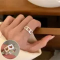 Silver hollow heart ring open geometric wide band fashion jewelry for women daily wear - Open Adjustable / Wide Hollow Heart Geometric Lines Open Ring (JZ6985) / Silver