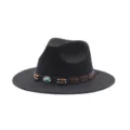 Cappello da cowboy occidentale in feltro nero con fascia in pelle di perle etniche - M (56-58cm) / Nero