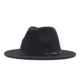 Kλασικό μαύρο καπέλο τσόχας fedora, φαρδύ γείσο με δερμάτινο λουράκι για στιλάτη εμφάνιση. - M (56-58cm) / Μαύρο