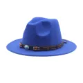 Cappello fedora in feltro di lana blu vintage western cowboy jazz con cinturino in pelle. - M (56-58cm) / Blu zaffiro