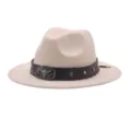 Chapeau de cowboy occidental en laine vintage avec bande en cuir et boucles de taureau - M (56-58cm) / Beige
