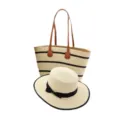 Ensemble sac cabas et chapeau de paille, vacances à la plage mode décontracté grande capacité. - Chapeau Seul / Beige