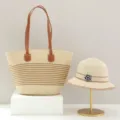 Straw Tote Bag And Sun Hat Set Large Capacity Beach Vacation Straw Bag Variant Style - Hat Only / Beige