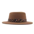 Sombrero fedora de fieltro de lana marrón con banda de cuero con estampado de leopardo. - M (56-58cm) / Caqui