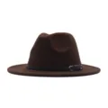 Brauner Wollfilz Fedora Hut für Damen Herren, Vintage Breiter Krempe Jazzhut mit Ledergürtel. - Kaffeebraun