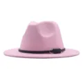 Rosa Filzhut Fedora mit schwarzem Gürtel Schnalle klassischer Retro Wollhut Herbst Winter - Rosa