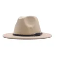 Beige Wollfilz Fedora Hut für Damen Herren, Vintage Jazz Kappe mit schwarzem Gürtel. - Beige