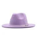 Lila Filzhut Fedora für Damen, vintage britischer Stil flache Krempe Jazz Kappe mit weißem Gürtel. - Purple (White Belt) / Erwachsene (56-58cm)