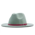 Salbeigrüner Fedora Hut mit rosafarbenem Ledergürtel, stilvolle Wollfilz Herrenmütze. - Blue (Rose Red Belt) / Erwachsene (56-58cm)
