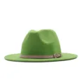 Grüner Wollfilz Fedora Hut mit rosa Gürtel und goldener Schnalle vintage britischer Stil - Erwachsene (56-58cm) / Grün (Beiger Gürtel)
