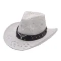 White Woven Hollow Cowboy Hat Outdoor Sun Protection Beach Summer Cap For Unisex Style - Bull Head Hollow Style 3 / White