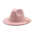 Rosa Wollfilz Fedora Hut mit Perlenkette und Quaste schicke Herbst Winter Mode Kopfbedeckung - M (56-58cm) / Hellrosa