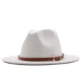 Klassischer Wollfilzhut mit braunem Ledergürtel, eleganter Hut für Damen und Herren. - Milk White (Brown Belt) / Erwachsene (56-58cm)