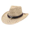Summer hollow cowboy straw hat outdoor sun protection beach vacation sun hat for men women - Bull Head Hollow Style 4 / Beige