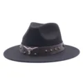 Chapeau fedora en feutre noir pour femme, style western cowboy avec ceinture cuir et crâne. - M (56-58cm) / Noir