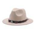 Cappello Fedora in Lana Beige Cowboy Occidentale Jazz con Fascia in Pelle Perle Turchese - M (56-58cm) / Beige