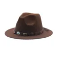 Cappello fedora in feltro di lana marrone cappello da cowboy occidentale con fascia in pelle - M (56-58cm) / Caffè