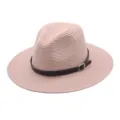 Dames strohoed zomer roze zonnehoed strandhoed met lederen riem vakantie opvouwbaar variant - M (56-58cm) / Huidroze