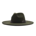 Klassischer Woll-Fedora-Hut mit breiter Krempe, stilvoller grüner Jazz-Hut mit Ledergürtel. - Armeegrün