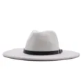 Détail de chapeau fedora en feutre de laine à large bord, chapeau de jazz blanc élégant. - M (56-58cm) / Crème
