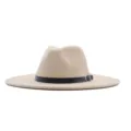 Chapeau fedora en feutre beige détail, bande noire avec boucle argentée, accessoire automnal chic. - M (56-58cm) / Beige