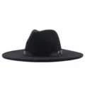 Chapeau fedora en feutre de laine large bord homme femme, chapeau de jazz noir hiver. - M (56-58cm) / Noir