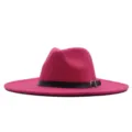 Elégant chapeau feutre fedora large bord pour femme homme style automne hiver avec boucle - M (56-58cm) / Rose rouge