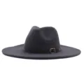 Unisex Breiter Krempe Fedora Hut Grau Wolle Filz Hut mit Ledergürtel und Metallschnalle - Dunkelgrau