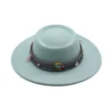 Chapeau Fedora Plat Vert Menthe Bande Ethnique Glands Chapeau en Laine Jazz Femme - M / Vert Pâle