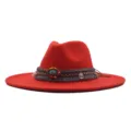 Chapeau fedora en feutre de laine rouge femme a large bord style ethnique jazz automne - Chapeau Jazz Rétro (m9-46) / Rouge