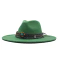 Chapeau fedora en laine vert avec bande tissée bohème et large bord pour un look vintage - Chapeau Jazz Rétro (m9-46) / Vert Herbe