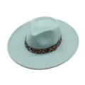 Chapeau fedora femme en feutre vert menthe a large bord avec elegante bande leopard. - M (56-58cm) / Cyan