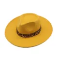 Chapeau fedora en laine jaune pour femme avec ceinture imprimé léopard grand bord détail - M (56-58cm) / Jaune