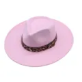 Chapeau fedora en laine rose pour femme avec bande imprimé léopard bord large de 9cm - M (56-58cm) / Rose