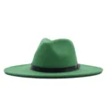 Chapeau fedora en feutre vert, large bord chapeau jazz avec ceinture cuir noir automne hiver. - M (56-58cm) / Vert