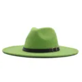 Sombrero fedora verde de ala ancha con hebilla de cinturon marron sombrero de jazz lana - Adulto 56-58cm / Verde