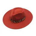 Chapeau fedora en laine rouge pour femme, chapeau de jazz à large bord avec bande léopard. - M (56-58cm) / Rouge Orangé