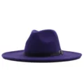 Chapeau feutre large bord violet avec ceinture noire boucle, élégant chapeau jazz automne hiver. - M (56-58cm) / Violet
