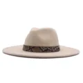 Breiter Wollfilz Fedora Hut mit Schlangenhaut Gürtel, stilvoller Unisex Filzhut 10cm - 56-58cm / Beige