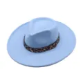 Chapeau fedora en laine bleu clair pour femme avec ceinture imprimé léopard chapeau de jazz - M (56-58cm) / Bleu ciel