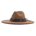 Chapeau fedora en laine à large bord bohème avec bande tissée ethnique et gland rétro élégant - Chapeau Jazz Rétro (m9-46) / Kaki